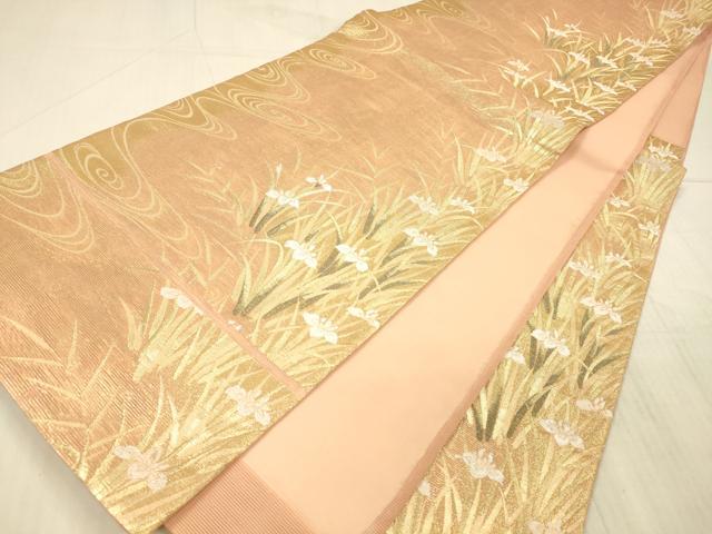 平和屋着物*夏物 六通柄袋帯 流水杜若 金糸 正絹 逸品 DAAY8001cm