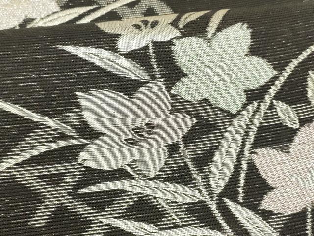 平和屋着物*夏物 西陣 京都イシハラ謹製 六通柄袋帯 涼 草花文 黒地 銀糸 証紙付き 正絹 逸品 DAAY8004cm
