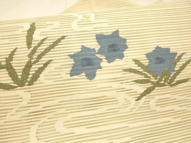 平和屋着物*夏物 絽綴れ 八寸名古屋帯 流水草花文 銀糸 正絹 逸品 DAAY8011cm