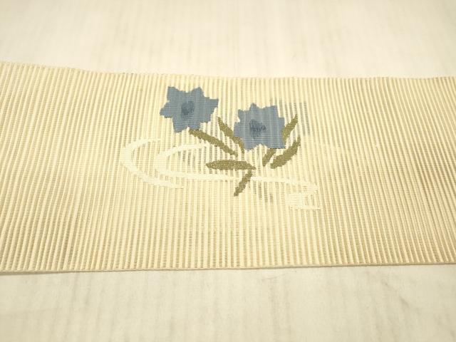 平和屋着物*夏物 絽綴れ 八寸名古屋帯 流水草花文 銀糸 正絹 逸品 DAAY8011cm