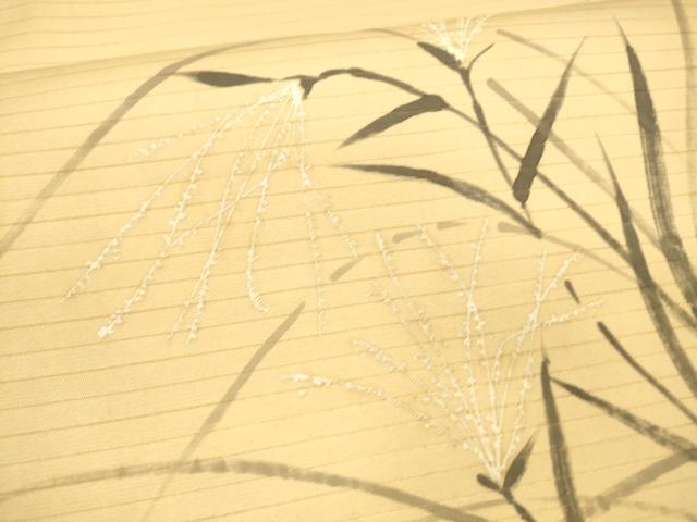 平和屋着物*夏物 絽塩瀬 九寸名古屋帯 手描き 草葉文 正絹 逸品 DAAY8019cm