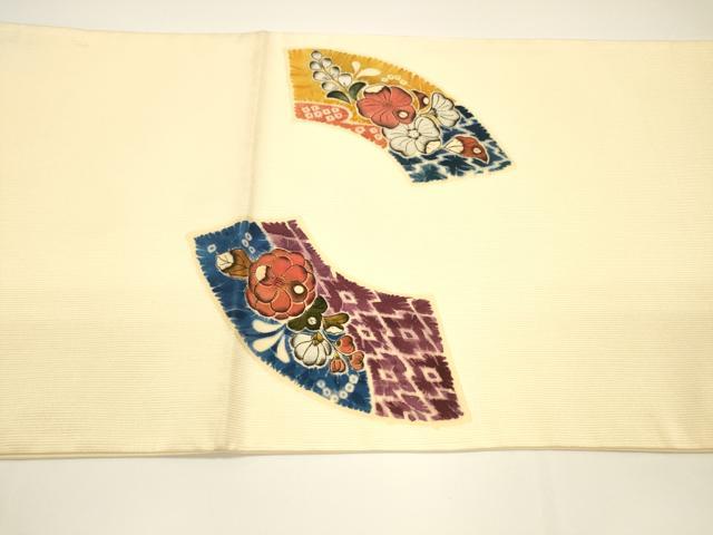 平和屋着物●太鼓柄袋帯 地紙草花文 辻が花 正絹 逸品 DAAY8033cm