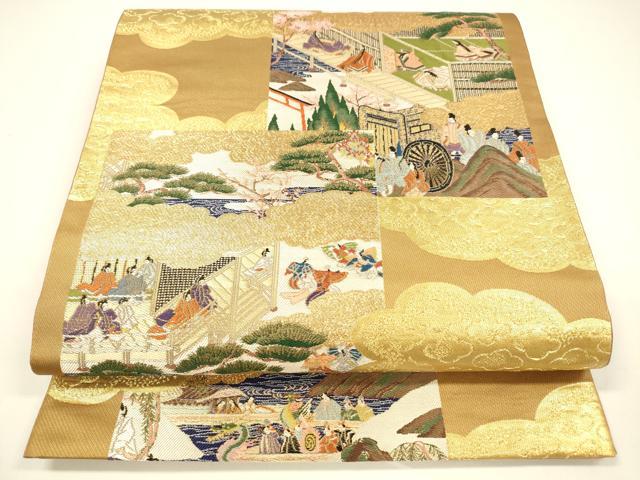 平和屋着物●袋帯 六通柄正絹 唐織 人物風景文 金糸 松坂屋扱い 逸品 DAAY8043cm