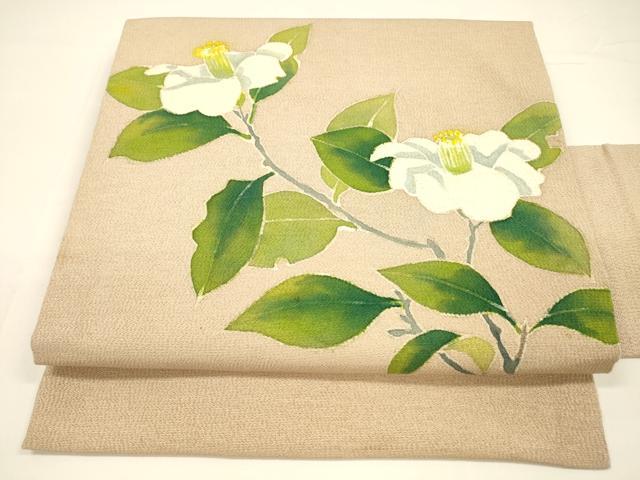 平和屋着物●九寸名古屋帯 型染 枝花文 鬼しぼ縮緬 正絹 逸品 DAAY8104cm