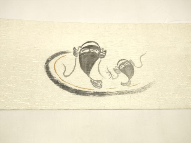 平和屋着物*夏物 九寸名古屋帯 手描き 魚 ナマズ 金彩 正絹 逸品 DAAY8111cm