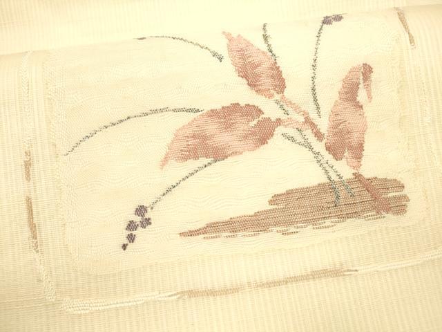 平和屋着物*夏物 九寸名古屋帯 草葉文 正絹 逸品 DAAY8127cm