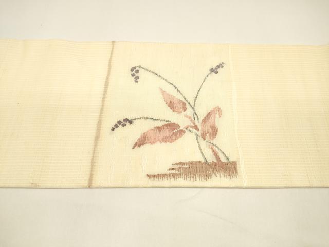 平和屋着物*夏物 九寸名古屋帯 草葉文 正絹 逸品 DAAY8127cm