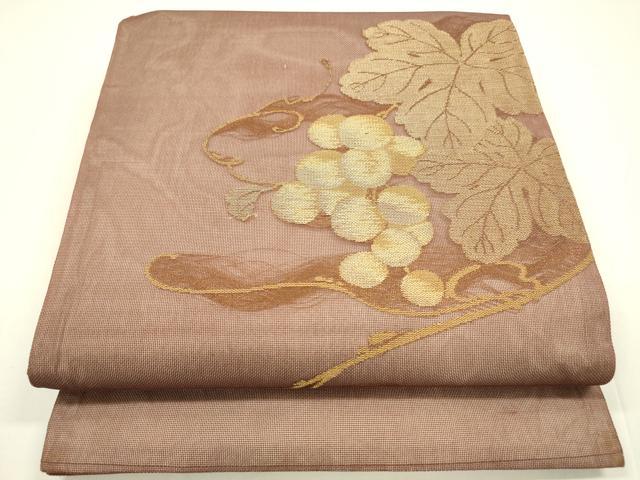 平和屋着物*夏物 九寸開き名古屋帯 葡萄蔦の葉文 金糸 正絹 逸品 DAAY8139cm