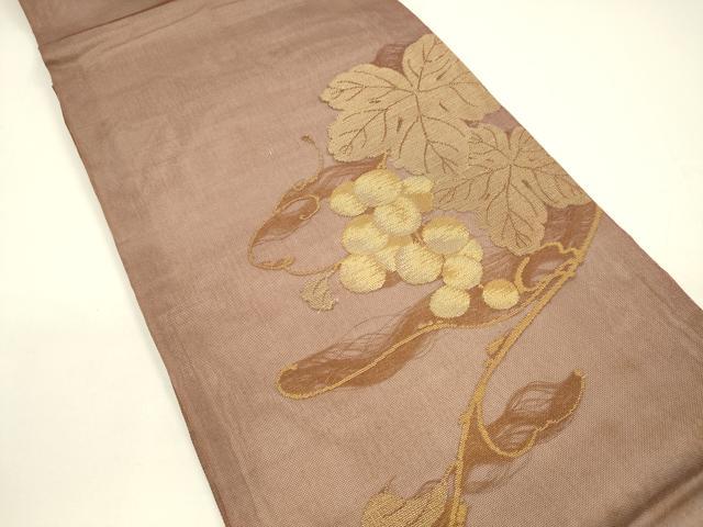 平和屋着物*夏物 九寸開き名古屋帯 葡萄蔦の葉文 金糸 正絹 逸品 DAAY8139cm