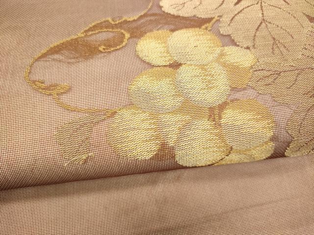 平和屋着物*夏物 九寸開き名古屋帯 葡萄蔦の葉文 金糸 正絹 逸品 DAAY8139cm