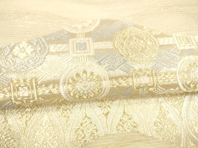平和屋着物*夏物 六通柄袋帯 唐織 抽象花文 金糸 正絹 逸品 DAAY8146cm