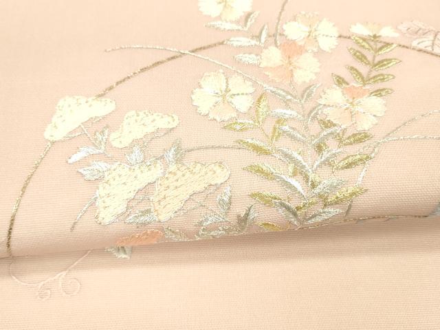 平和屋着物*夏物 両面 太鼓柄袋帯 駒刺繍 総刺繍 扇面蔦の葉花文 抽象文様 金銀糸 正絹 逸品 DAAY8147cm