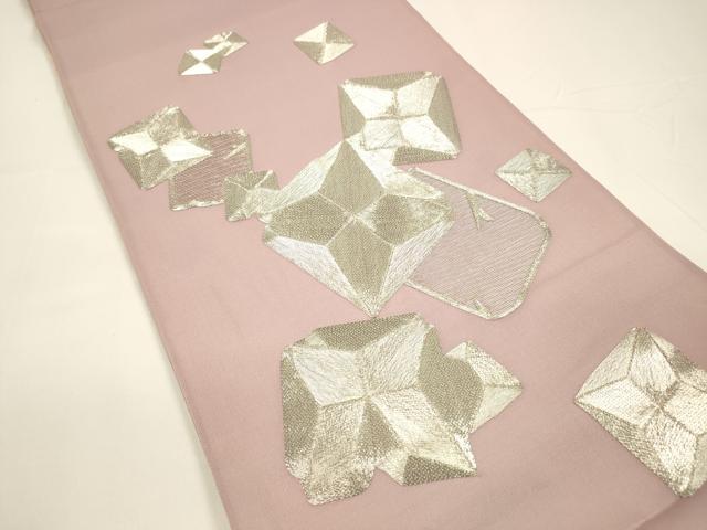 平和屋着物*夏物 両面 太鼓柄袋帯 駒刺繍 総刺繍 扇面蔦の葉花文 抽象文様 金銀糸 正絹 逸品 DAAY8147cm