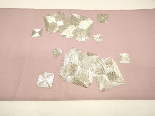 平和屋着物*夏物 両面 太鼓柄袋帯 駒刺繍 総刺繍 扇面蔦の葉花文 抽象文様 金銀糸 正絹 逸品 DAAY8147cm