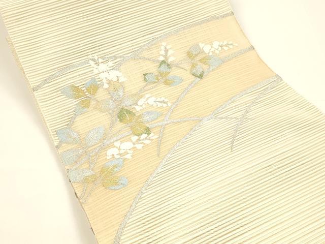 平和屋着物*夏物 絽綴れ 八寸名古屋帯 草葉文 金銀糸 正絹 逸品 DAAY8153cm