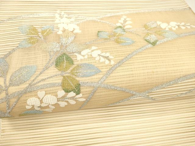 平和屋着物*夏物 絽綴れ 八寸名古屋帯 草葉文 金銀糸 正絹 逸品 DAAY8153cm
