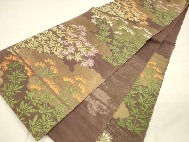 平和屋着物*夏物 六通柄袋帯 唐織 草花文 金糸 正絹 逸品 DAAY8163cm