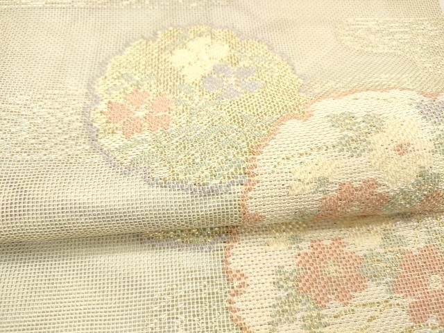平和屋着物*夏物 六通柄 本袋帯 雪輪草花文 金銀糸 正絹 逸品 DAAY8171cm