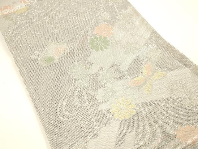 平和屋着物*夏物 六通柄 京袋帯 流水筏花蝶文 銀糸 正絹 逸品 DAAY8179cm