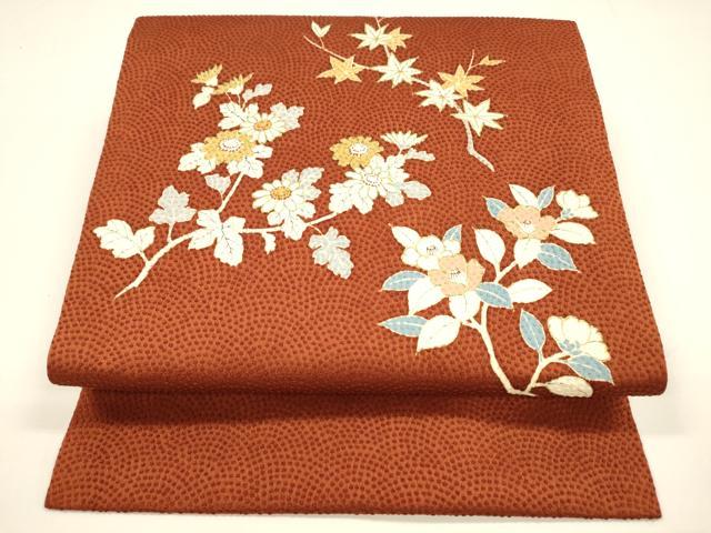 平和屋着物●九寸名古屋帯 刺繍 枝花文 金糸 正絹 逸品 DAAY8208cm