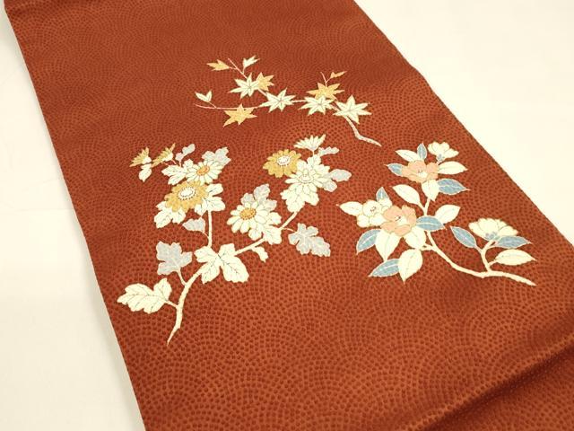 平和屋着物●九寸名古屋帯 刺繍 枝花文 金糸 正絹 逸品 DAAY8208cm