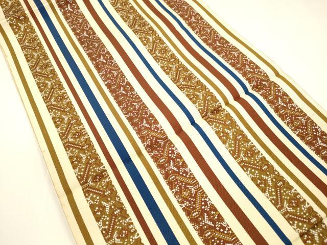 平和屋着物●本場筑前博多織 八寸名古屋帯 抽象間道 正絹 逸品 DAAY8223cm