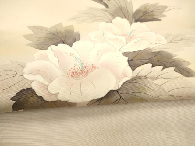 平和屋着物●内山晴祥 手描き 塩瀬 九寸名古屋帯 紬地 草花文 金彩 正絹 逸品 DAAY8234cm
