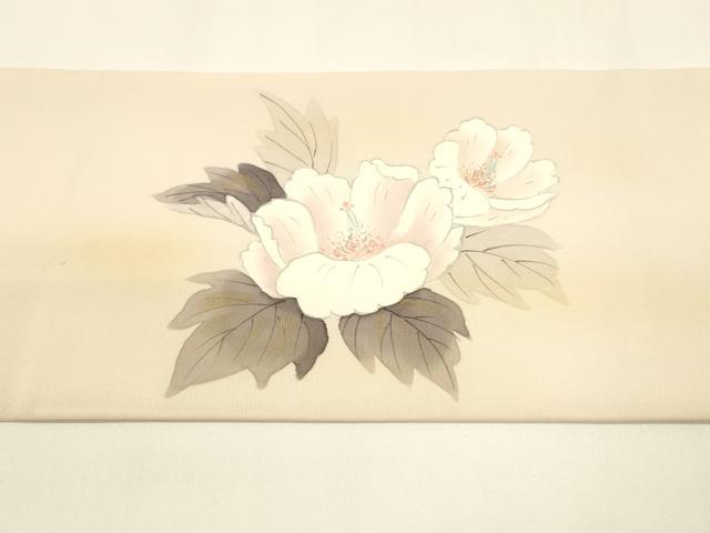 平和屋着物●内山晴祥 手描き 塩瀬 九寸名古屋帯 紬地 草花文 金彩 正絹 逸品 DAAY8234cm