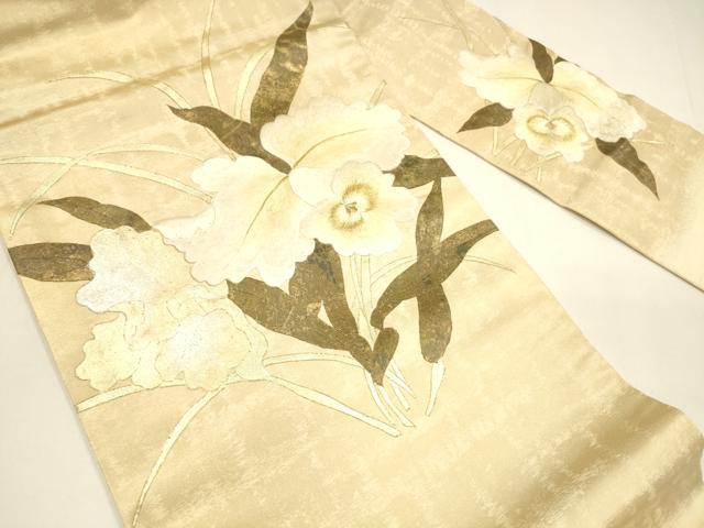 平和屋着物●九寸名古屋帯 刺繍 草花文 金銀彩 引箔 正絹 逸品 DAAY8237cm