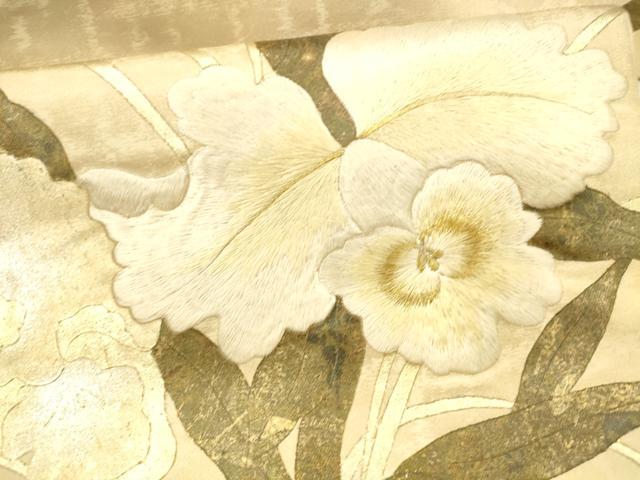 平和屋着物●九寸名古屋帯 刺繍 草花文 金銀彩 引箔 正絹 逸品 DAAY8237cm