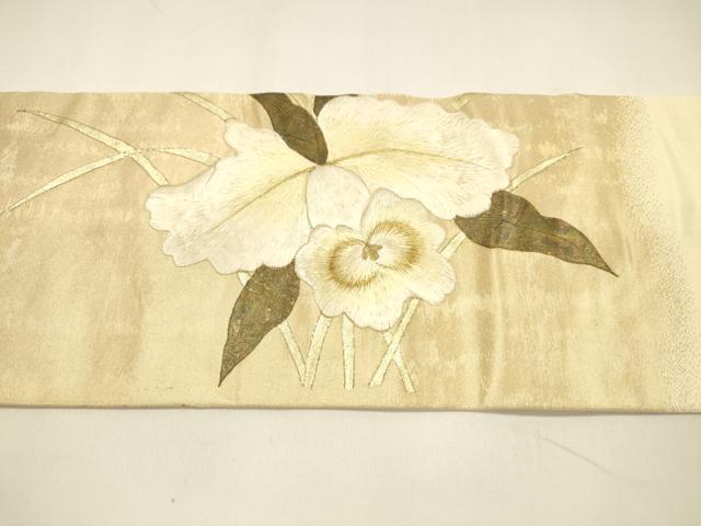 平和屋着物●九寸名古屋帯 刺繍 草花文 金銀彩 引箔 正絹 逸品 DAAY8237cm