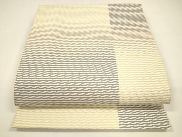 平和屋着物●本場筑前博多織 八寸名古屋帯 よろけ縞 正絹 逸品 DAAY8240cm