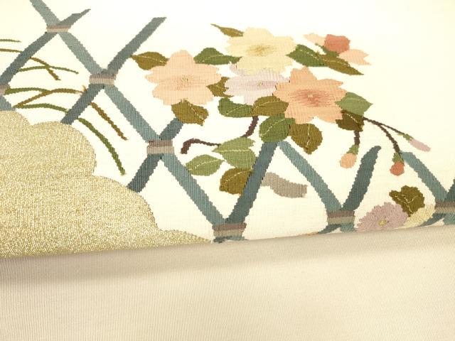 平和屋着物●爪掻き本綴れ 八寸名古屋帯 籬草花文 金糸 正絹 逸品 DAAY8245cm