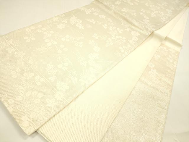 平和屋着物*夏物 六通柄袋帯 草花文 銀糸 正絹 逸品 DAAY8262cm