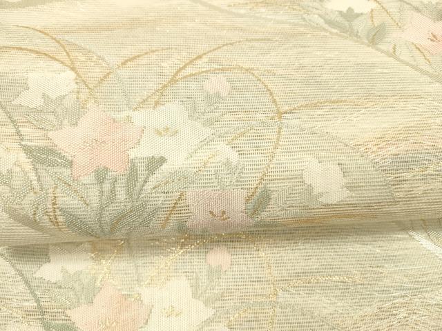 平和屋着物*夏物 六通柄袋帯 水面に映える 金銀糸 正絹 逸品 DAAY8280cm