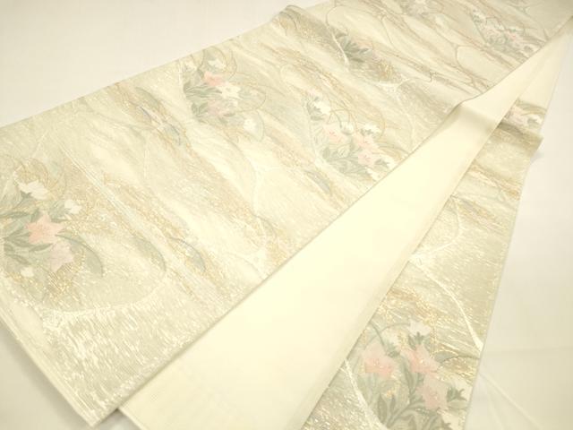 平和屋着物*夏物 六通柄袋帯 水面に映える 金銀糸 正絹 逸品 DAAY8280cm