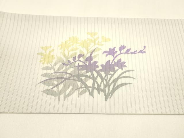 平和屋着物*夏物 絽塩瀬 つけ帯 作家物 草花文 正絹 逸品 DAAY8296cm