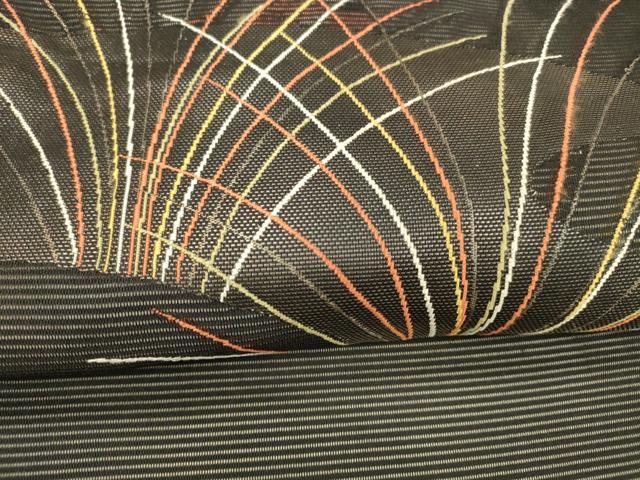 平和屋着物*夏物 九寸名古屋帯 流水草葉文 黒地 銀糸 正絹 逸品 DAAY8314cm
