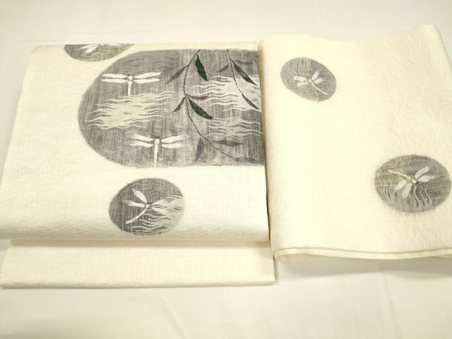 平和屋着物*夏物 つけ帯 すくい織 蜻蛉 トンボ 草葉文 正絹 逸品 DAAY8322cm