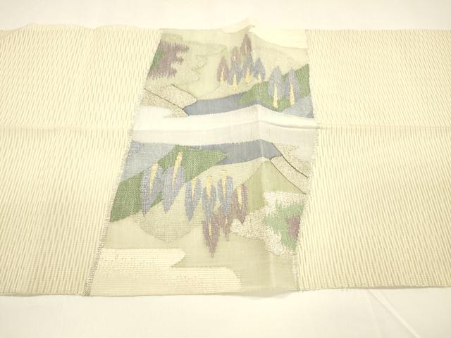 平和屋着物*夏物 八寸名古屋帯 絽綴れ 風景文 金銀糸 正絹 逸品 DAAY8345cm