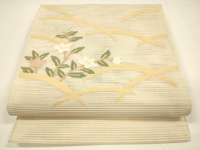 平和屋着物*夏物 八寸名古屋帯 絽綴れ 枝花芝文 正絹 逸品 DAAY8363cm