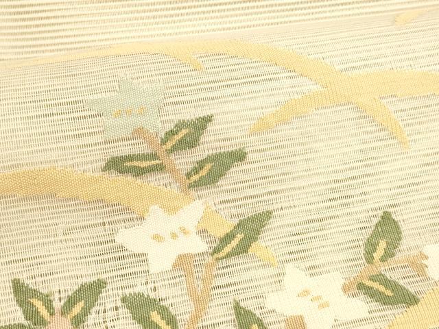 平和屋着物*夏物 八寸名古屋帯 絽綴れ 枝花芝文 正絹 逸品 DAAY8363cm