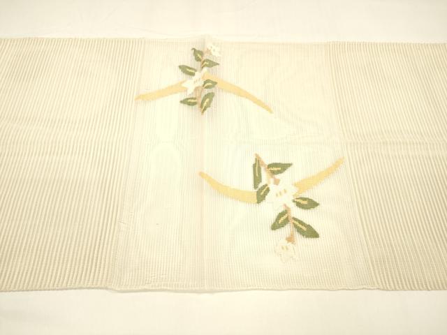平和屋着物*夏物 八寸名古屋帯 絽綴れ 枝花芝文 正絹 逸品 DAAY8363cm