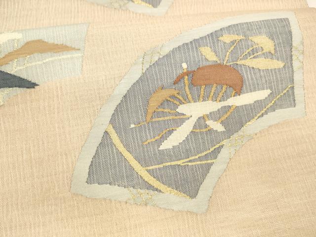 平和屋着物*夏物 六通柄袋帯 すくい織 地紙草葉文 金糸 正絹 逸品 DAAY8368cm
