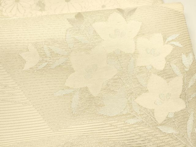 平和屋着物*夏物 六通柄袋帯 流水地紙草花文 銀糸 正絹 逸品 DAAY8382cm
