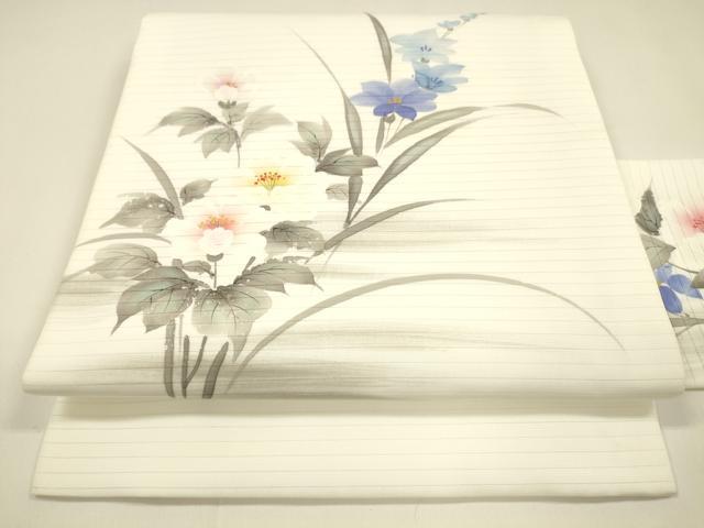 平和屋着物*夏物 九寸名古屋帯 手描き 草花文 DAAY8386cm