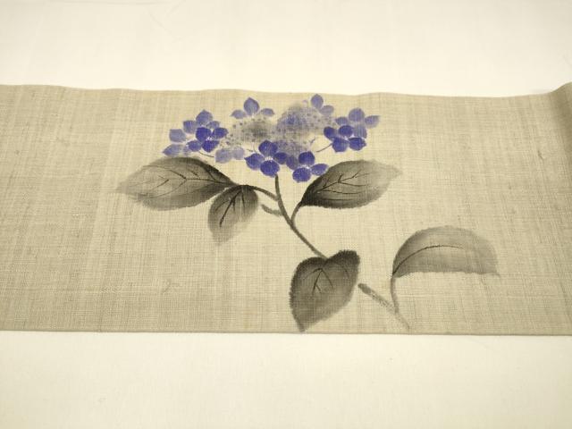 平和屋着物*夏物 九寸名古屋帯 手描き 紫陽花 アジサイ 麻 逸品 DAAY8390cm