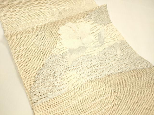 平和屋着物*夏物 西陣 老舗 渡文謹製 手織 八寸名古屋帯 流水花文 銀糸 証紙付き 正絹 逸品 DAAY8392cm