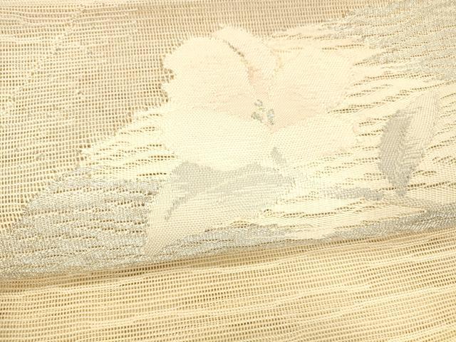 平和屋着物*夏物 西陣 老舗 渡文謹製 手織 八寸名古屋帯 流水花文 銀糸 証紙付き 正絹 逸品 DAAY8392cm