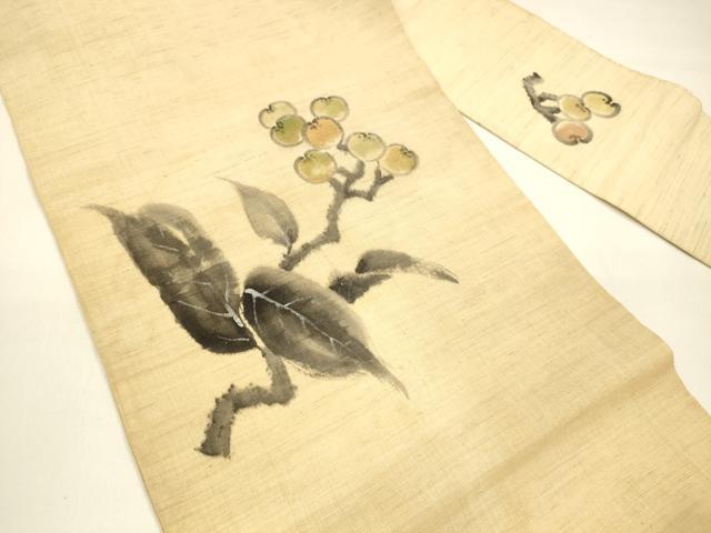 平和屋着物*夏物 九寸名古屋帯 作家物 手描き 紬地 枝花文 銀彩 麻 正絹 逸品 DAAY8403cm
